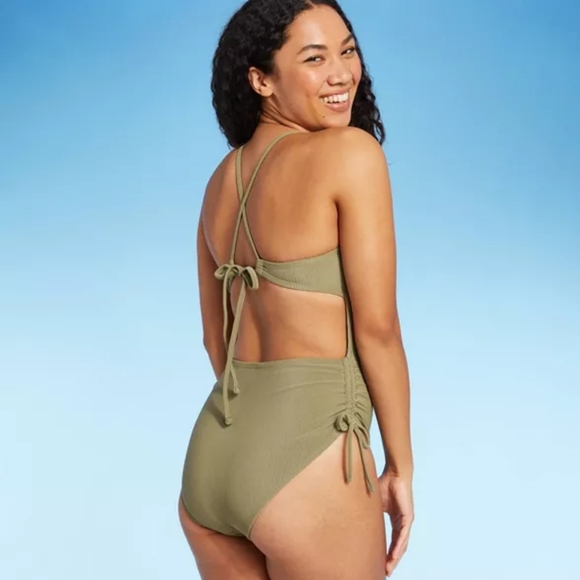 Xhilaration Swim Xhilaration Olive Green Ribbed Swimsuit Poshmark